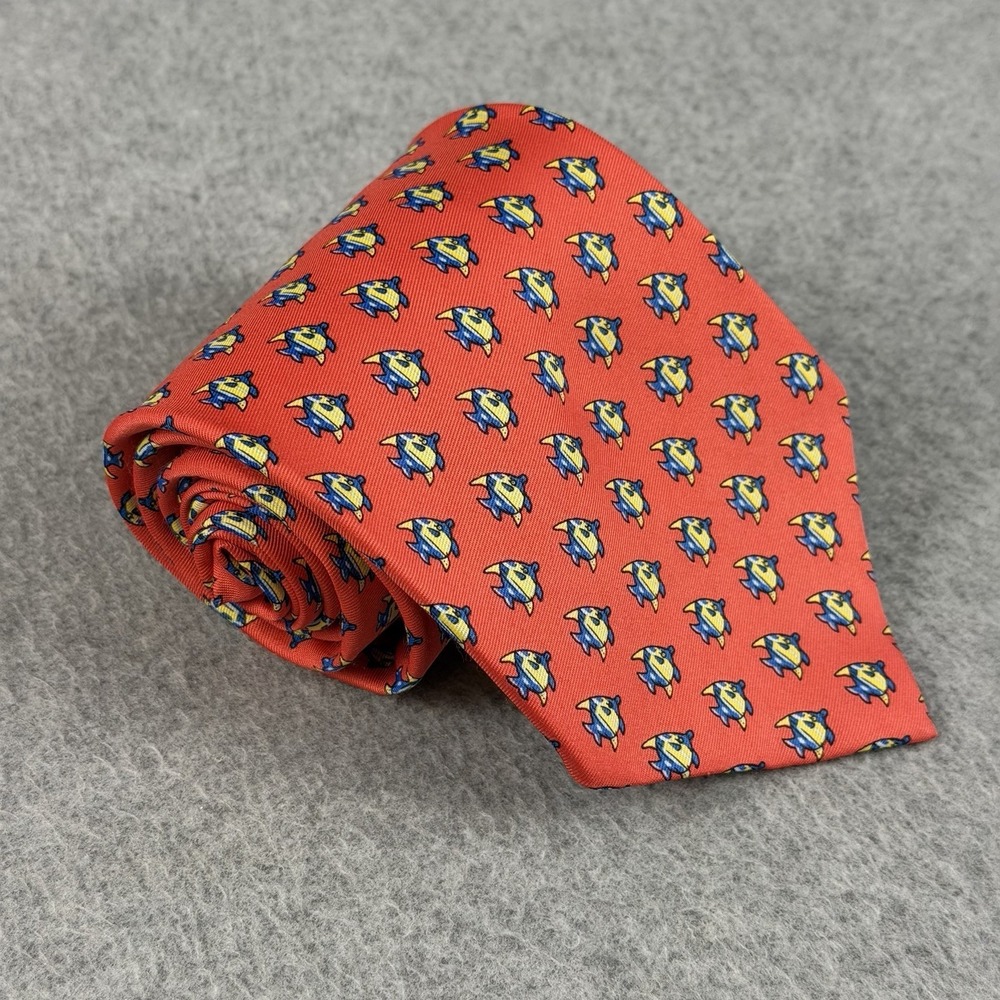 Vintage Utopia Fish Novelty Silk Tie Red Blue Yellow Made in Korea 90s 59x3.9"